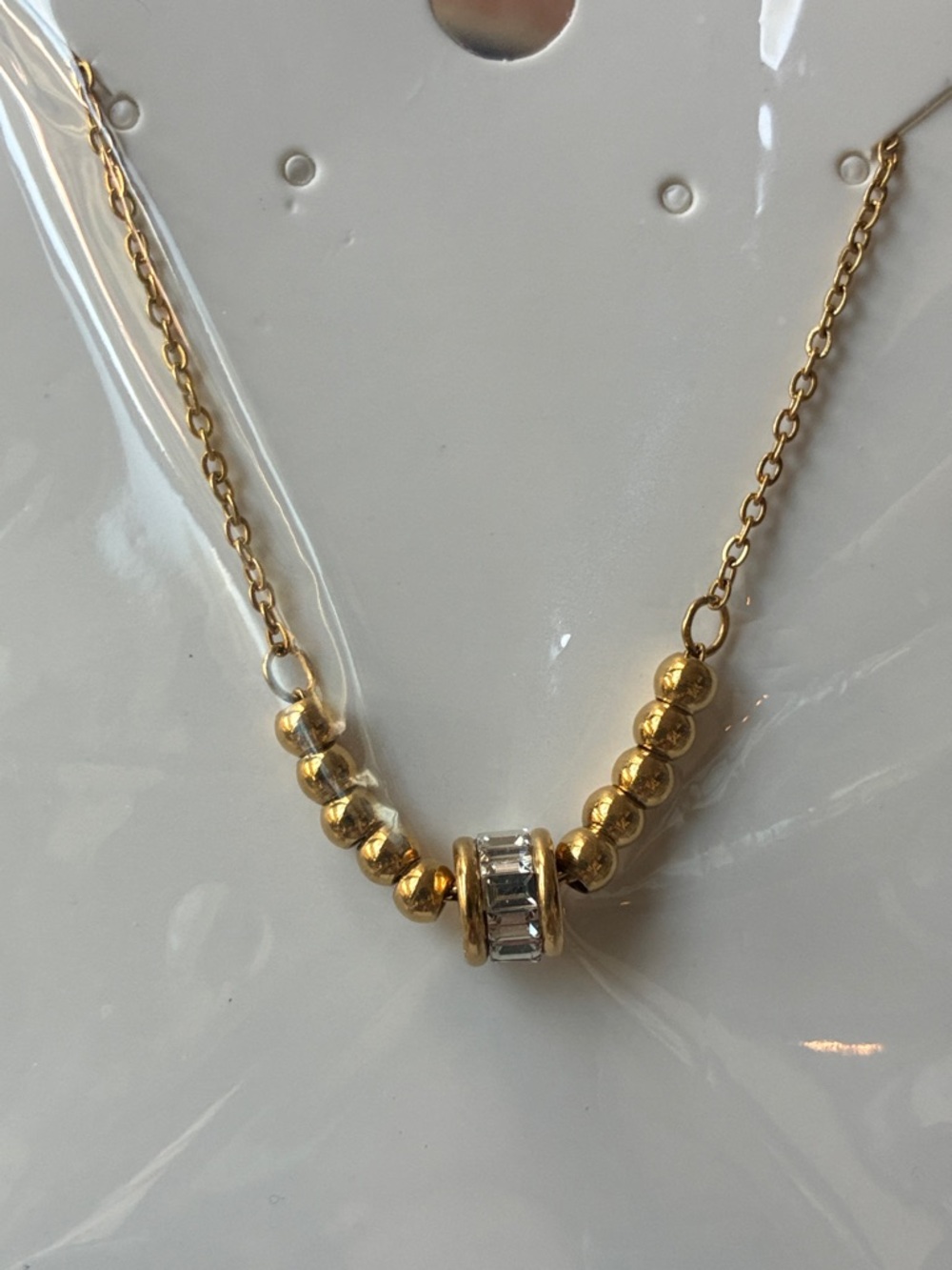 Gold Bead Necklace with Crystal Accent - Picture 3 of 5